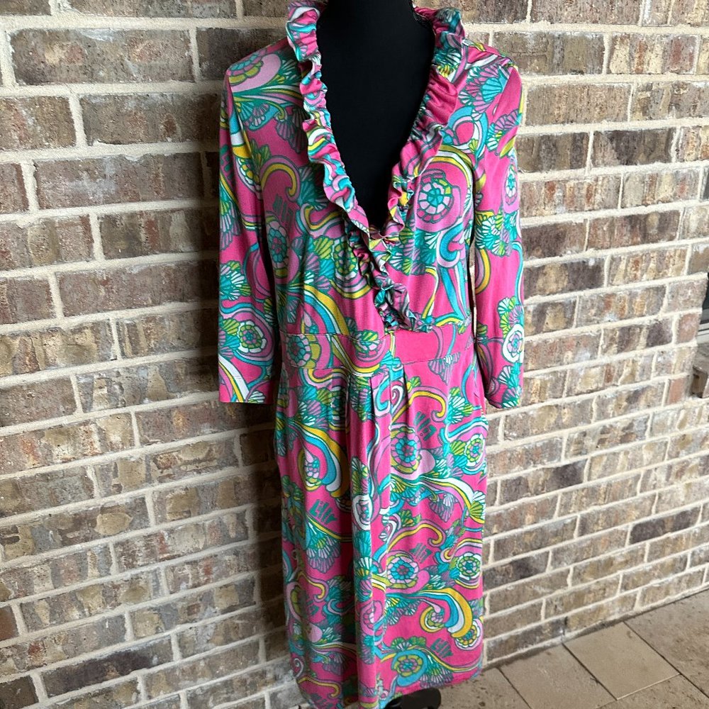 Lilly Pulitzer Blayne Shall We Dance ruffle Preppy dress large long sleeves